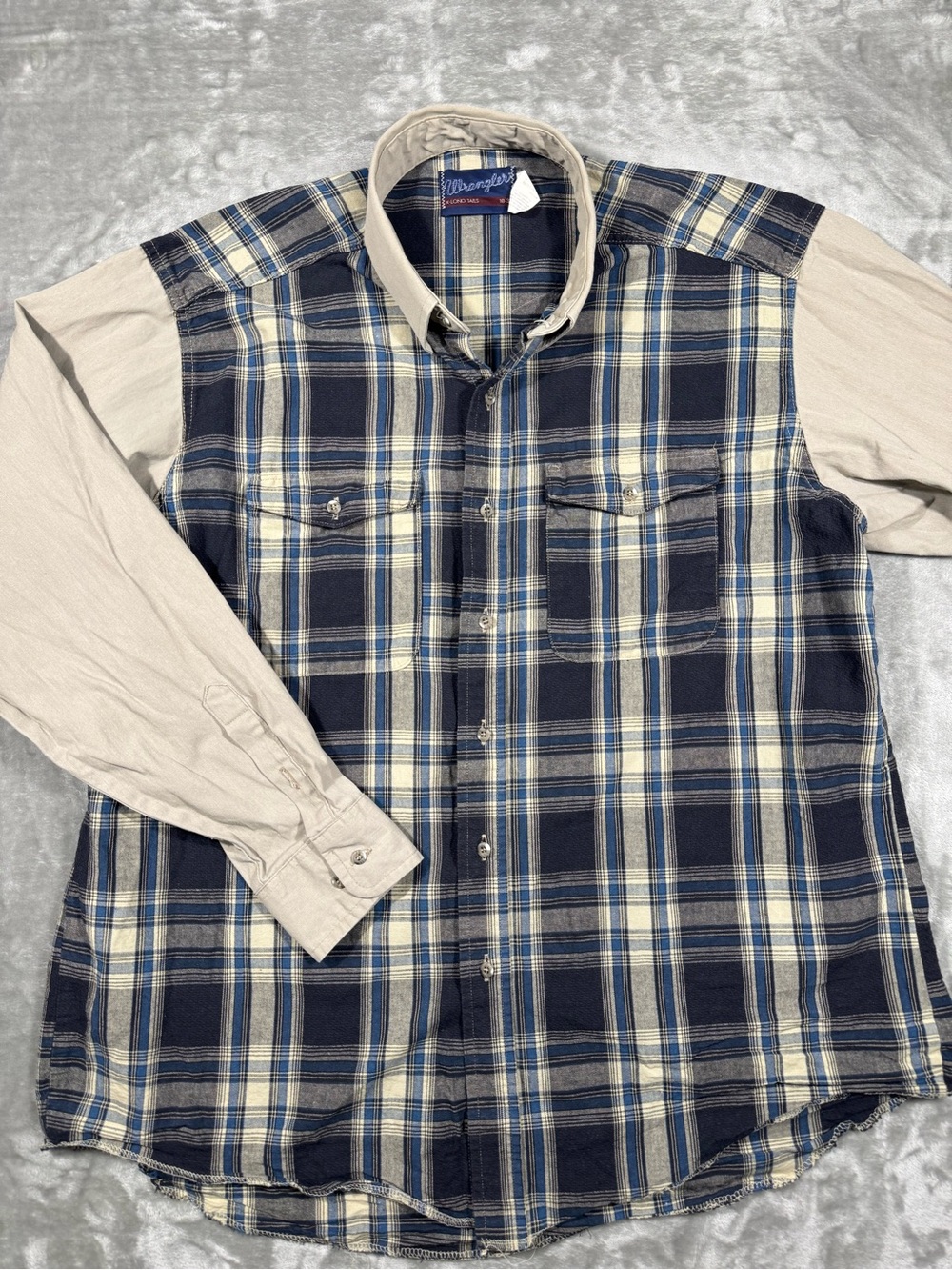 Vintage Wrangler Shirt Men 2X 18-36 Western Plaid Denim X Long Tails Cowboy USA